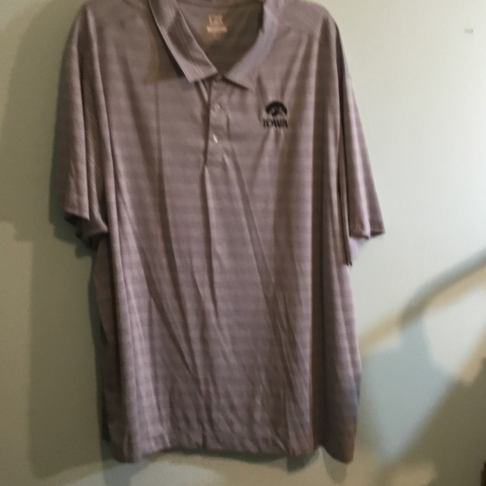 Cutter & Buck Men's Gray Striped Performance Polo with Iowa Hawkeye Logo